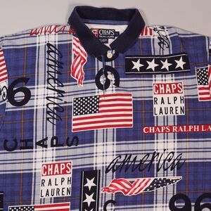Vintage Chaps Ralph Lauren Shirt America Flags Made in USA Mens Large